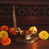 Handcrafted Gajalakshmi Brass Prabhavali Diya – Traditional Goddess Lakshmi Altar Lamp Brass Artwork