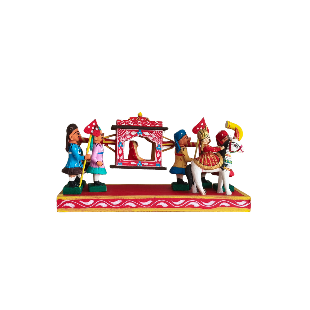 Traditional Kondapalli Pelli Pallaki Set – Handcrafted Indian Marriage Scene Kondapalli Lacquerware