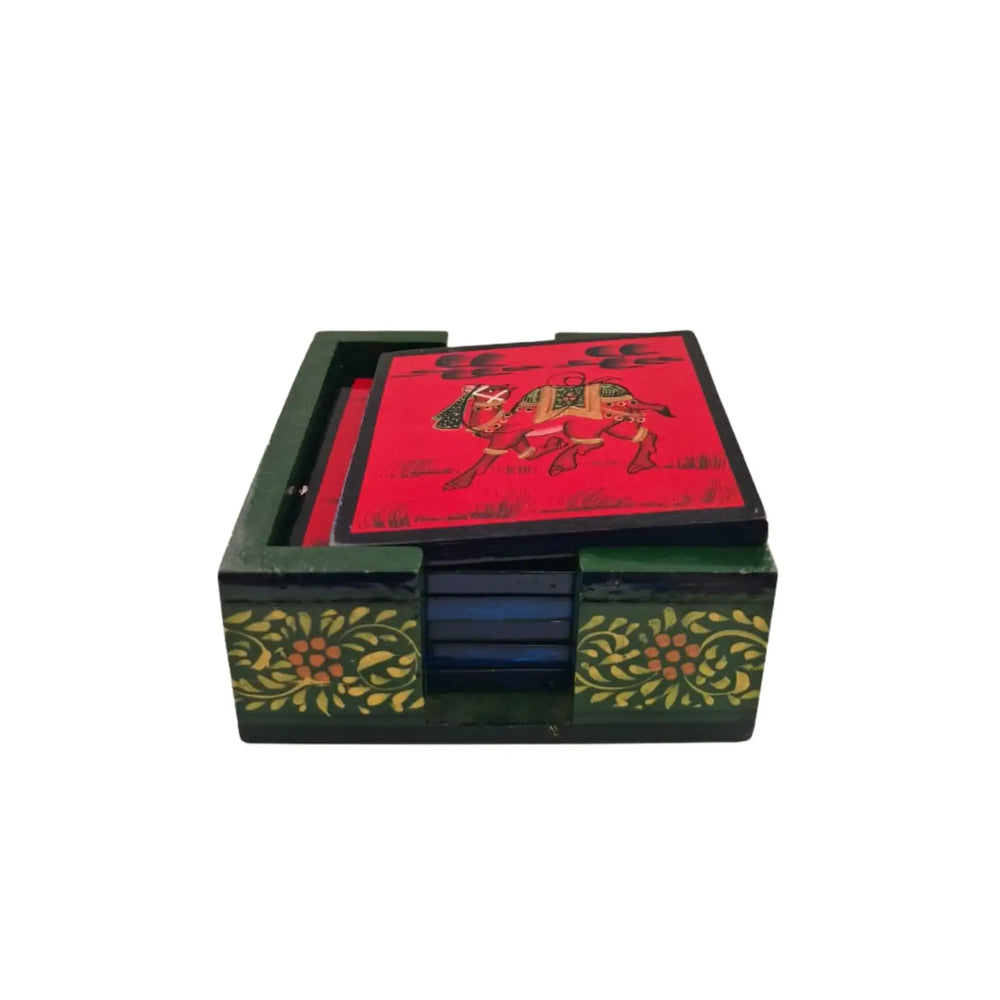 Hand-Painted Wooden Tea Coasters | Set of Decorative Drink Mats maruthi handicrafts