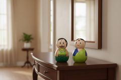 Traditional Couple Dolls in Non-Toxic Green – Perfect Cultural Decor Wooden Lacquerware&toys