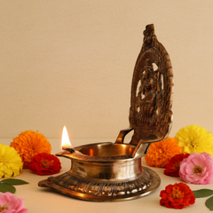Handcrafted Gajalakshmi Brass Prabhavali Diya – Traditional Goddess Lakshmi Altar Lamp Brass Artwork