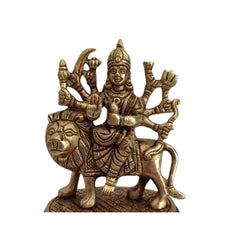 Brass Goddess Durga Riding Lion Idol: The Divine Protector and Destroyer of Evil Brass Ware