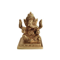 Miniature Brass Lord Ganesha Idol: Four-Armed Bringer of Success and Wisdom Brass Ware