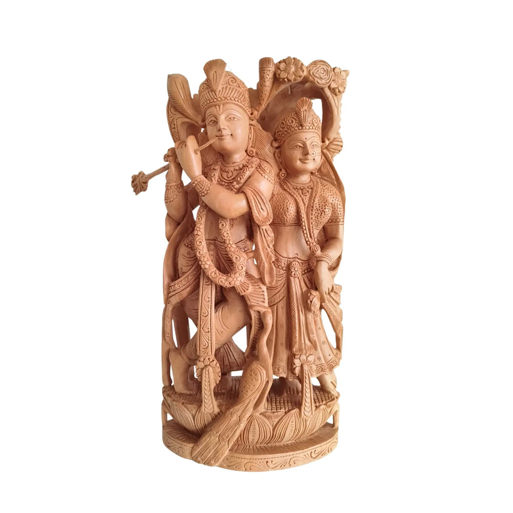 Divine Love: Hand-Carved Wooden Radha Krishna Sculpture with Intricate Detailing Wood Decorative