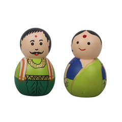 Traditional Couple Dolls in Non-Toxic Green – Perfect Cultural Decor Wooden Lacquerware&toys