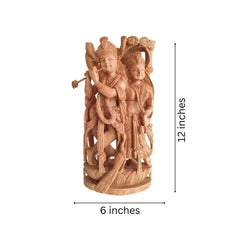Divine Love: Hand-Carved Wooden Radha Krishna Sculpture with Intricate Detailing Wood Decorative
