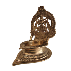 Handcrafted Gajalakshmi Brass Prabhavali Diya – Traditional Goddess Lakshmi Altar Lamp Brass Artwork