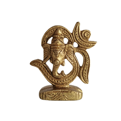 Golden Brass Lord Ganesha within Om (Aum) Symbol Statue