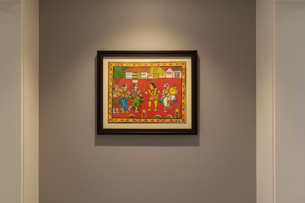 Hand-Painted Cheriyal Painting - Pothuraju & Bonalu Folk Dance Cheriyala Painting
