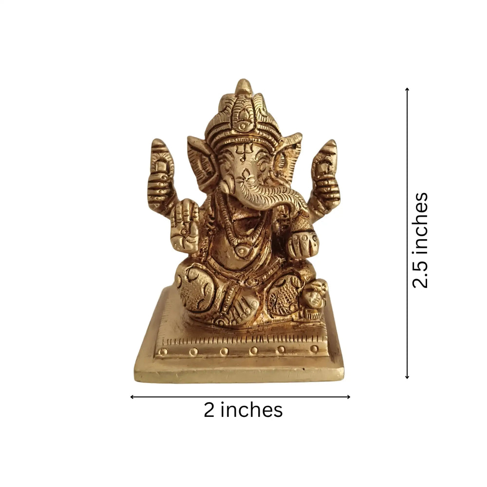 Miniature Brass Lord Ganesha Idol: Four-Armed Bringer of Success and Wisdom Brass Ware