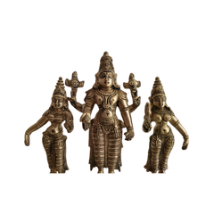 Brass Lord Vishnu with Consorts Idol Set Sridevi & Bhudevi / Lakshmi & Saraswati