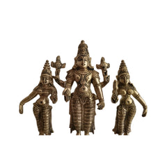 Brass Lord Vishnu with Consorts Idol Set Sridevi & Bhudevi / Lakshmi & Saraswati Brass Ware