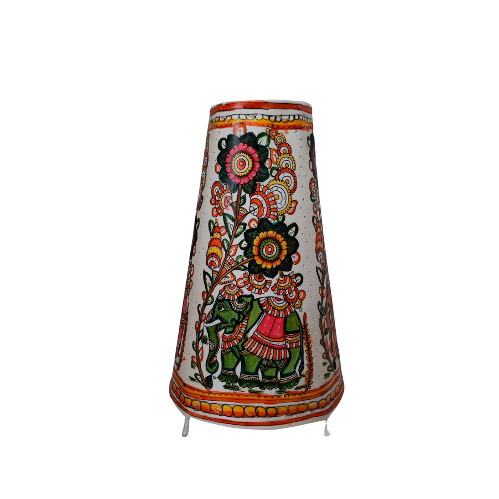 Hand-Painted Leather Puppetry Lamp - Floral Elephant | Bed Lamp Leather Paintings