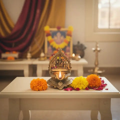 Brass Gaja Lakshmi Diya (Oil Lamp with Elephants) Brass Ware