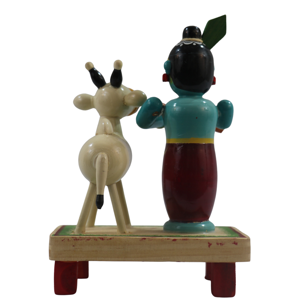 Eco-friendly Chennapattnam wooden Krishna and cow devotional decor