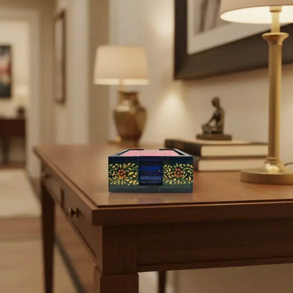 Hand-Painted Wooden Tea Coasters | Set of Decorative Drink Mats maruthi handicrafts