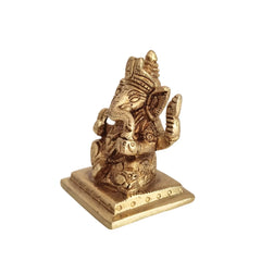 Miniature Brass Lord Ganesha Idol: Four-Armed Bringer of Success and Wisdom Brass Ware