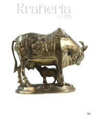 Divine Brass Kamadhenu with Calf – Sacred Vastu and Pooja Idol
