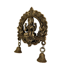 Brass Finish Gajalakshmi Wall Hanging with Bells Brass Artwork