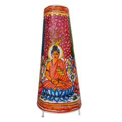 Hand-Painted Leather Puppetry Lamp - Meditating Buddha on Lotus | Bed Lamp Leather Paintings