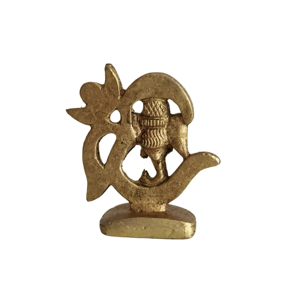 Golden Brass Lord Ganesha within Om (Aum) Symbol Statue Brass Ware