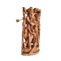 Divine Love: Hand-Carved Wooden Radha Krishna Sculpture with Intricate Detailing