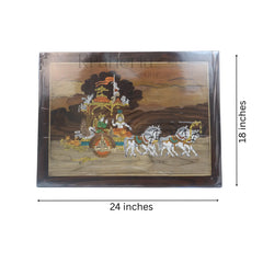 Krishna&Arjuna Charito Wood Wall Panel-Hindu God Inlay Marquetry Inlay Art