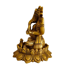 Antique Gold Finish Lord Ganesha on Lotus Statue Brass Artwork