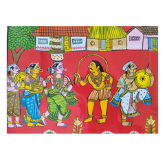 Hand-Painted Cheriyal Painting - Pothuraju & Bonalu Folk Dance Cheriyala Painting