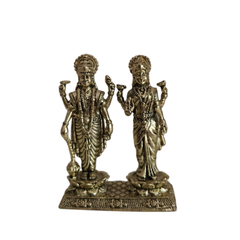 Brass Vishnu and Lakshmi Standing Idol on Lotus Base – Divine Couple for Prosperity