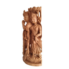 Divine Love: Hand-Carved Wooden Radha Krishna Sculpture with Intricate Detailing Wood Decorative
