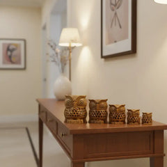 Hand-Carved Wooden Owl Family – Rustic Home Decor Figurines Wooden Decorative