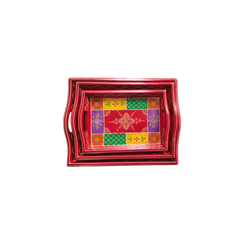 Set of 3 Hand-Painted Traditional Indian Decorative Serving Trays