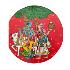Hand-painted Cheriyal Art Radha Krishna Circular Wall Plate wall decor