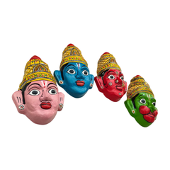 Ram, Lakshman, Seeta & Hanuman - Set of 4 Cheriyal Masks wall decor