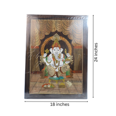 Lord Ganesha Seated on Chair – Rosewood Inlay Frame