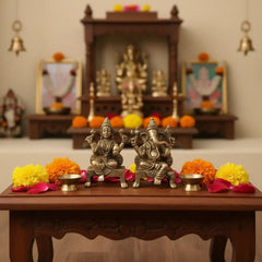 Brass Idols of Lakshmi and Ganesha Brass Ware