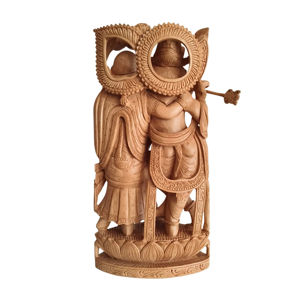 Divine Love: Hand-Carved Wooden Radha Krishna Sculpture with Intricate Detailing Wood Decorative