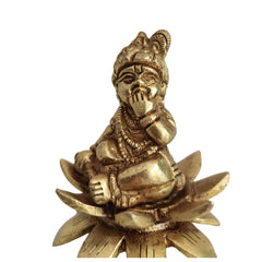 Bala Krishna Seated on a Lotus (Baby Krishna) - The Divine Butter Thief (Makhan Chor) Brass Ware