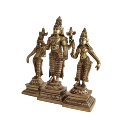 Brass Lord Vishnu with Consorts Idol Set Sridevi & Bhudevi / Lakshmi & Saraswati