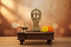 Brass Garuda Vishnu with Sridevi & Bhudevi Idol – Traditional Hindu Temple Sculpture Brass Ware
