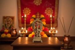 Brass Garuda Vishnu with Sridevi & Bhudevi Idol – Traditional Hindu Temple Sculpture Brass Ware
