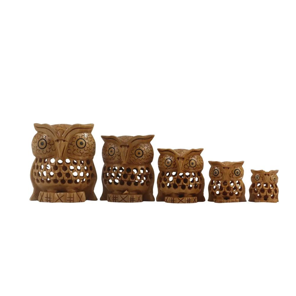Hand-Carved Wooden Owl Family – Rustic Home Decor Figurines Wooden Decorative