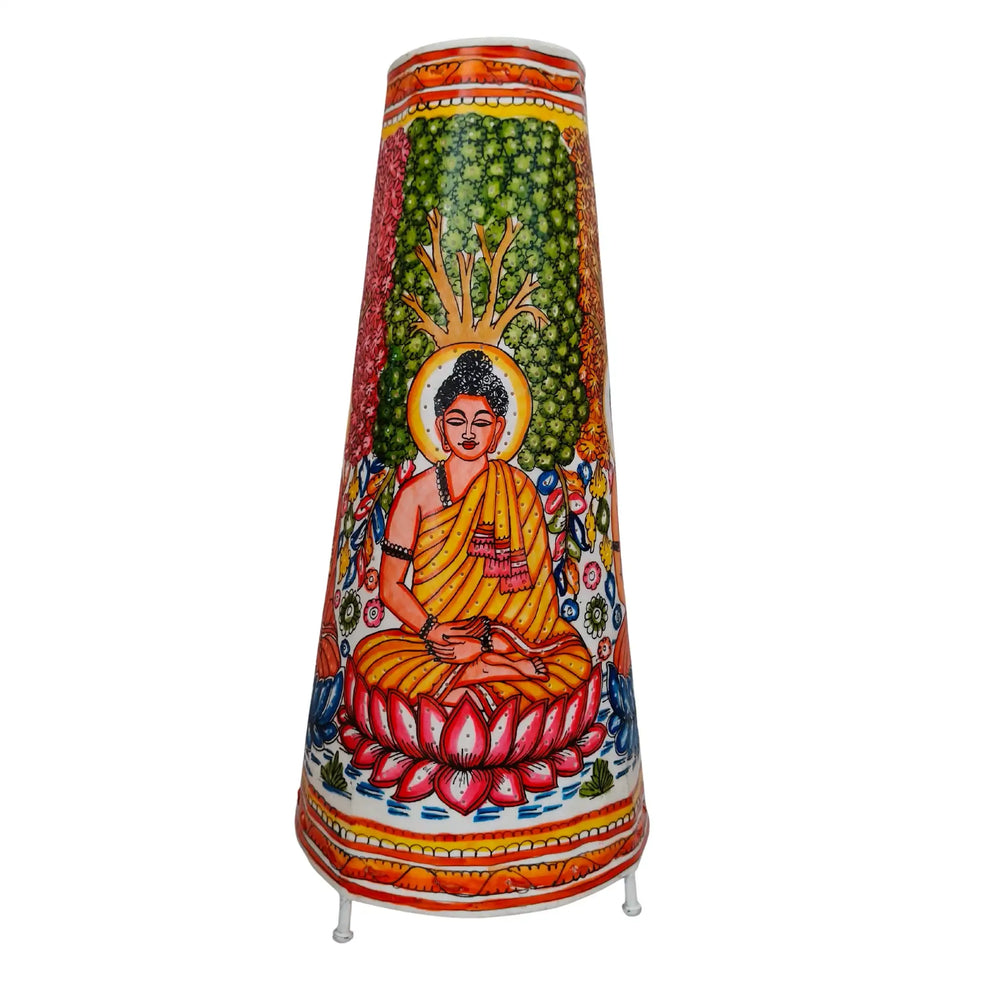 Hand-Painted Leather Puppetry Lamp - Meditating Buddha on Lotus | Bed Lamp Leather Paintings