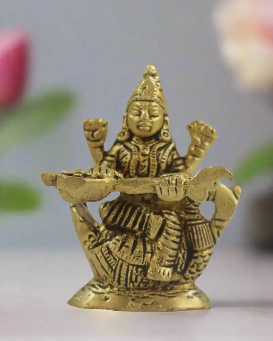 Brass Goddess Saraswathi Idol for Spiritual and Educational Spaces Brass Ware