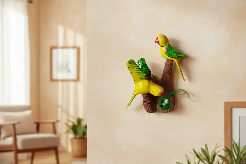 Hand-painted Nirmal birds nest wall hanging from Telangana