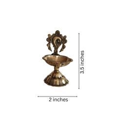 Pair of Ornate Brass Standing Diyas - Traditional Oil Lamps with Auspicious Symbols