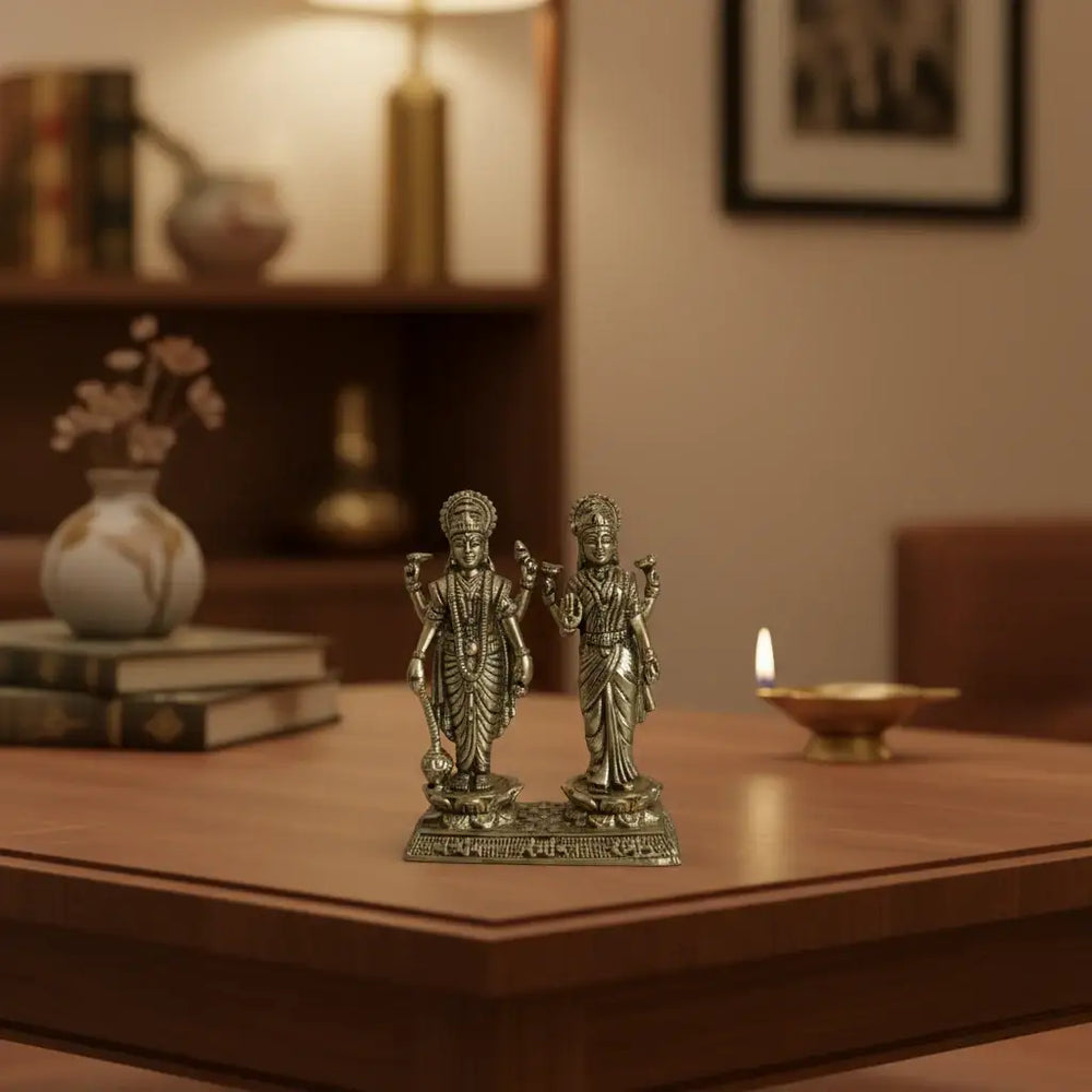 Brass Vishnu and Lakshmi Standing Idol on Lotus Base – Divine Couple for Prosperity Brass Ware