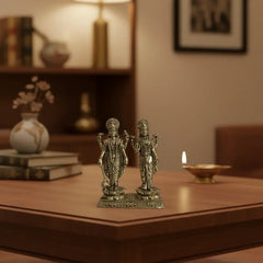 Brass Vishnu and Lakshmi Standing Idol on Lotus Base – Divine Couple for Prosperity Brass Ware
