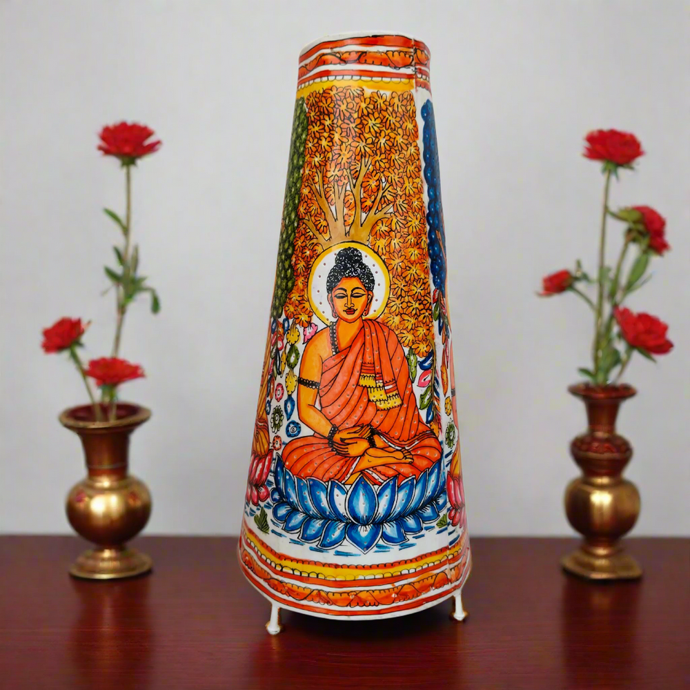 Hand-Painted Leather Puppetry Lamp - Meditating Buddha on Lotus | Bed Lamp Leather Paintings